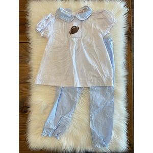 The smocking place size 6‎ football blue 2pc set EUC